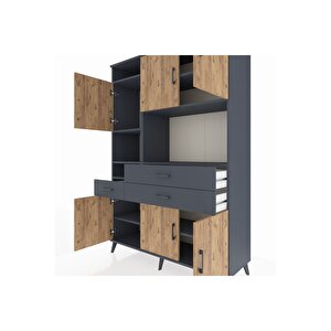 Hyperion Dolap 9 Raflı 3 Çekmeceli 6 Kapaklı 132x44x195 Antrasit-çam/antrasit