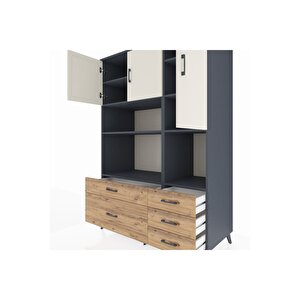 Kronos Dolap 8 Raflı 5 Çekmeceli 3 Kapaklı 132x59x195 Antrasit-aytaşı/çam