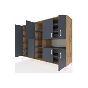 Kronos Dolap 13 Raflı 7 Kapaklı 220x59x163 Çam-antrasit