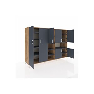 Kronos Dolap 13 Raflı 7 Kapaklı 220x59x163 Çam-antrasit