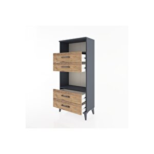 Hyperion Dolap 2 Raflı 4 Çekmeceli 60x44x134 Antrasit-çam