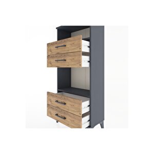 Hyperion Dolap 2 Raflı 4 Çekmeceli 60x44x134 Antrasit-çam