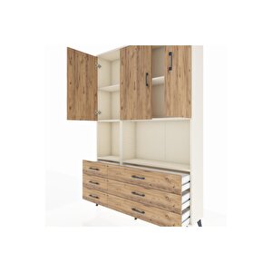 Arges Gardrop 6 Raflı 6 Çekmeceli 3 Kapaklı 132x30x195 Aytaşı-çam