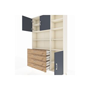 Arges Dolap 9 Raflı 4 Çekmeceli 3 Kapaklı 132x30x195 Aytaşı-antrasit/çam