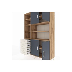 Hyperion Dolap 9 Raflı 4 Çekmeceli 4 Kapaklı 132x44x195 Çam-antrasit/aytaşı