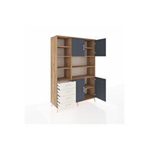 Hyperion Dolap 9 Raflı 4 Çekmeceli 4 Kapaklı 132x44x195 Çam-antrasit/aytaşı