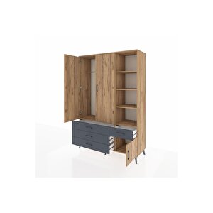 Hyperion Dolap 5 Raflı 4 Çekmeceli Tek Askılı 132x44x195 Çam-çam/antrasit