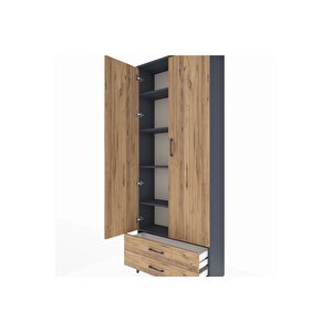Arges Dolap 5 Raflı 2 Çekmeceli 2 Kapaklı 88x30x221 Antrasit-çam