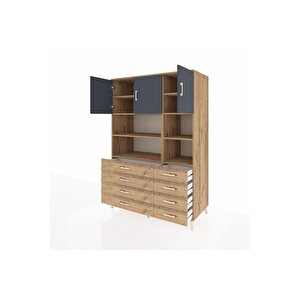 Kronos Dolap 8 Raflı 8 Çekmeceli 3 Kapaklı 132x59x195 Çam-antrasit/çam