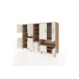 Kronos Dolap 13 Raflı 3 Çekmeceli 9 Kapaklı 220x59x163 Çam-aytaşı