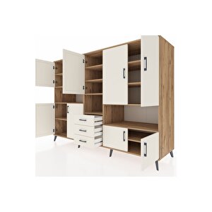 Kronos Dolap 13 Raflı 3 Çekmeceli 9 Kapaklı 220x59x163 Çam-aytaşı