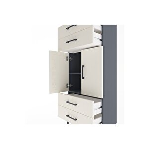 Arges Dolap 2 Raflı 4 Çekmeceli 2 Kapaklı 60x30x134 Antrasit-aytaşı