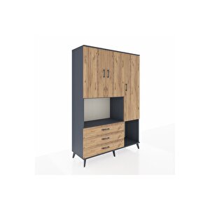 Hyperion Gardrop 6 Raflı 3 Çekmeceli 3 Kapaklı 132x44x195 Antrasit-çam