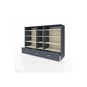 Kronos Dolap 12 Raflı 3 Çekmeceli  220x59x163 Antrasit-aytaşı/antrasit