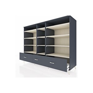 Kronos Dolap 12 Raflı 3 Çekmeceli  220x59x163 Antrasit-aytaşı/antrasit
