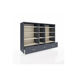 Kronos Dolap 12 Raflı 3 Çekmeceli  220x59x163 Antrasit-aytaşı/antrasit