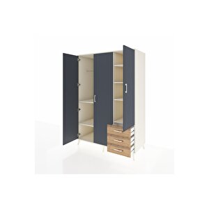 Kronos Dolap 6 Raflı 3 Çekmeceli Tek Askılı 132x59x195 Aytaşı-antrasit/çam