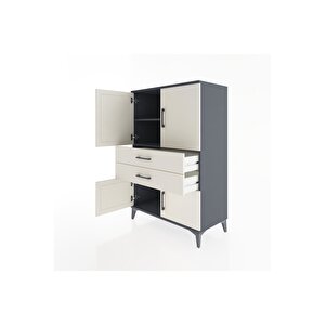 Hyperion Dolap 2 Raflı 2 Çekmeceli 4 Kapaklı 88x44x134 Antrasit-aytaşı