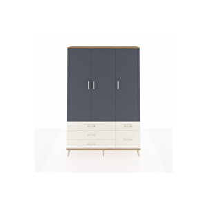 Arges Dolap 5 Raflı 5 Çekmeceli Tek Askılı 132x30x195 Çam-antrasit/aytaşı