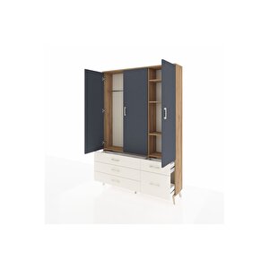 Arges Dolap 5 Raflı 5 Çekmeceli Tek Askılı 132x30x195 Çam-antrasit/aytaşı