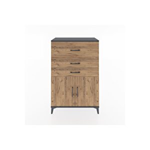 Hyperion Dolap Tek Raflı 3 Çekmeceli 2 Kapaklı 88x44x134 Antrasit-çam