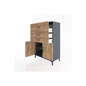 Hyperion Dolap Tek Raflı 3 Çekmeceli 2 Kapaklı 88x44x134 Antrasit-çam