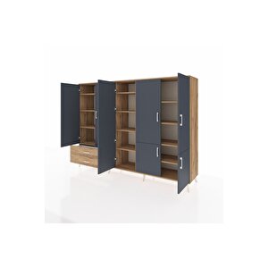 Hyperion Dolap 12 Raflı 2 Çekmeceli 7 Kapaklı 220x44x163 Çam-antrasit/çam