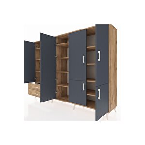 Hyperion Dolap 12 Raflı 2 Çekmeceli 7 Kapaklı 220x44x163 Çam-antrasit/çam