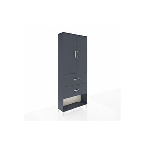 Arges Dolap 3 Raflı 2 Çekmeceli 2 Kapaklı 88x30x221 Antrasit-antrasit
