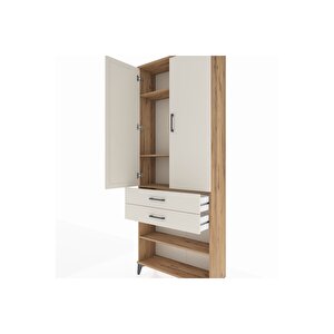 Arges Dolap 4 Raflı 2 Çekmeceli 2 Kapaklı 88x30x221 Çam-aytaşı