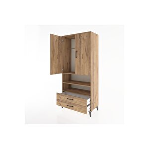 Hyperion Dolap 3 Raflı 2 Çekmeceli Tek Askılı 88x44x195 Çam-çam