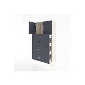 Hyperion Dolap Tek Raflı 4 Çekmeceli 2 Kapaklı 88x44x182 Aytaşı-antrasit