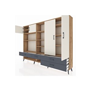 Arges Dolap 12 Raflı 4 Çekmeceli 4 Kapaklı 220x30x163 Çam-aytaşı/antrasit