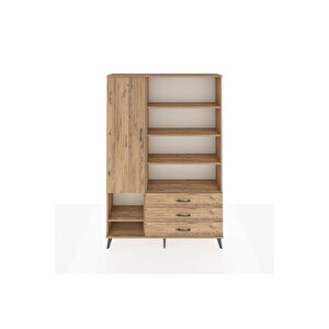 Arges Gardrop 9 Raflı 3 Çekmeceli Tek Kapaklı  132x30x195 Çam-çam