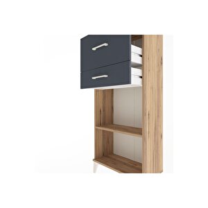 Arges Dolap Tek Raflı 2 Çekmeceli 60x30x134 Çam-antrasit