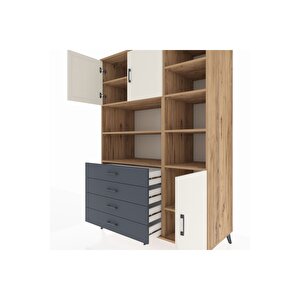 Kronos Dolap 9 Raflı 4 Çekmeceli 3 Kapaklı 132x59x195 Çam-aytaşı/antrasit