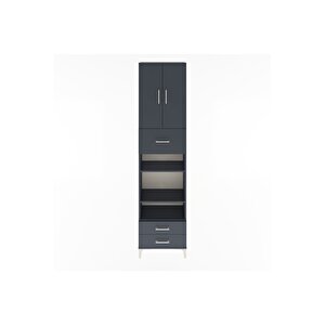 Arges Dolap 5 Raflı 3 Çekmeceli 2 Kapaklı 60x30x243 Antrasit-antrasit