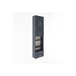 Arges Dolap 5 Raflı 3 Çekmeceli 2 Kapaklı 60x30x243 Antrasit-antrasit