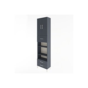 Arges Dolap 5 Raflı 3 Çekmeceli 2 Kapaklı 60x30x243 Antrasit-antrasit