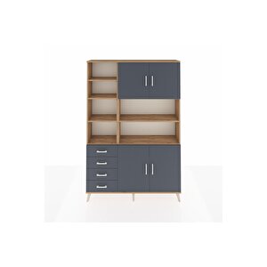 Arges Gardrop 9 Raflı 4 Çekmeceli 4 Kapaklı 132x30x195 Çam-antrasit