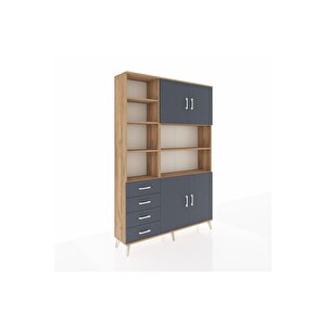 Arges Gardrop 9 Raflı 4 Çekmeceli 4 Kapaklı 132x30x195 Çam-antrasit