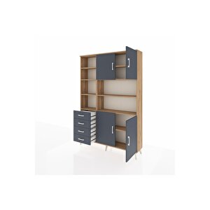 Arges Gardrop 9 Raflı 4 Çekmeceli 4 Kapaklı 132x30x195 Çam-antrasit