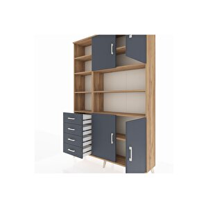 Arges Gardrop 9 Raflı 4 Çekmeceli 4 Kapaklı 132x30x195 Çam-antrasit