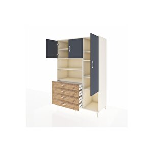 Kronos Dolap 8 Raflı 4 Çekmeceli 3 Kapaklı 132x59x195 Aytaşı-antrasit/çam