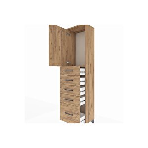 Arges Dolap Tek Raflı 5 Çekmeceli Tek Kapaklı 44x30x182 Çam-çam