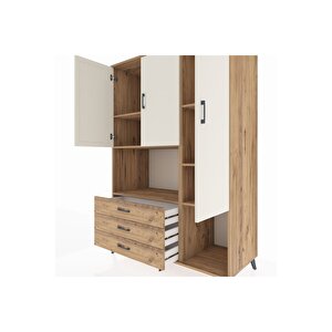 Kronos Dolap 6 Raflı 3 Çekmeceli 3 Kapaklı 132x59x195 Çam-aytaşı/çam
