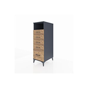 Kronos Dolap Tek Raflı 5 Çekmeceli 44x59x134 Antrasit-çam