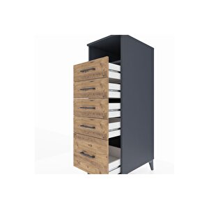 Kronos Dolap Tek Raflı 5 Çekmeceli 44x59x134 Antrasit-çam