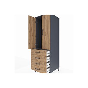 Kronos Dolap Tek Raflı 4 Çekmeceli Tek Askılı 60x59x182 Antrasit-çam