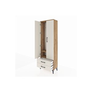Arges Dolap 2 Raflı 2 Çekmeceli Tek Askılı 60x30x182 Çam-aytaşı